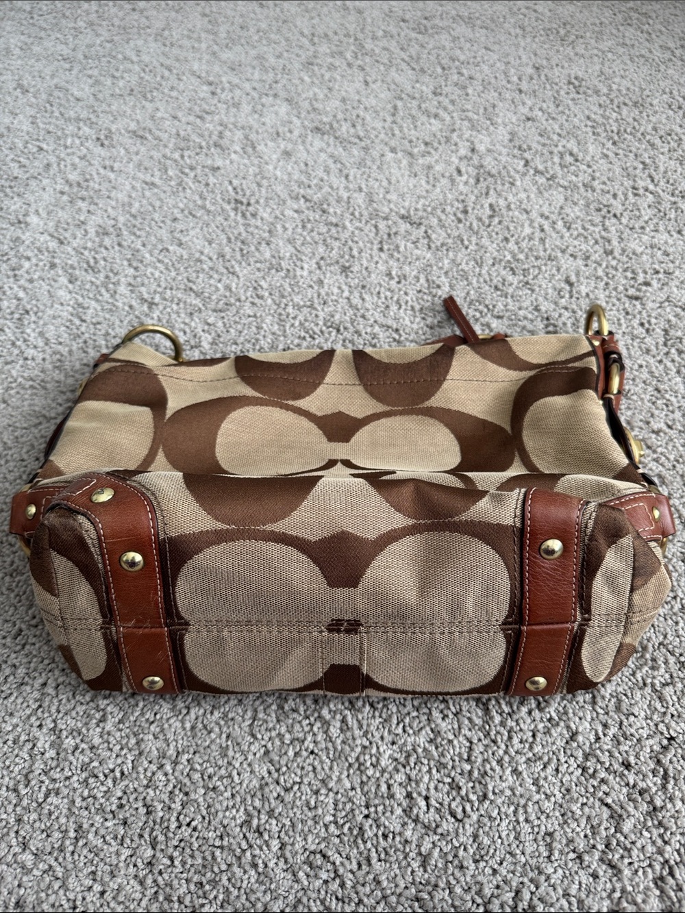 Coach Tan and Brown Signature Canvas Shoulder Bag with Leather Trim - Picture 8 of 8